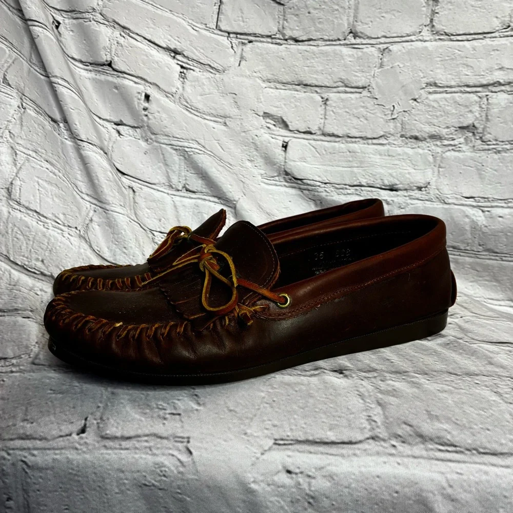 G.H. Bass & Co‎ Vintage Brown Leather Fringe Deck Moccasins Loafers Sz 10.5 READ